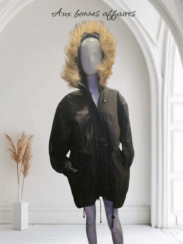 Manteau noir simili cuire